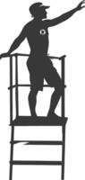 silhouette lifeguard in action full body black color only vector