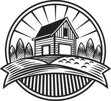 farm and agriculture logo design black and white illustration vector