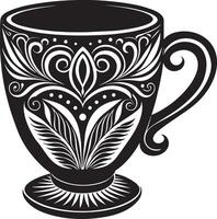 Decorative Coffe cup black and white illustration vector