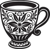 Decorative Coffe cup black and white illustration vector