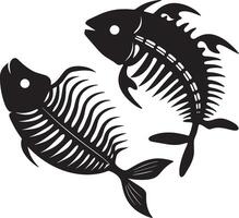 ilustración de un pescado huesos silueta negro y blanco vector