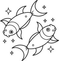 set of cartoon fish illustration black and white vector