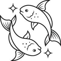 set of cartoon fish illustration black and white vector