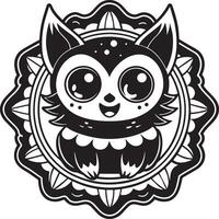 black and white cute cartoon sticker illustration vector