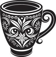 Decorative Coffe cup black and white illustration vector