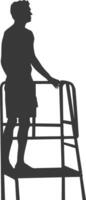 silhouette lifeguard in action full body black color only vector