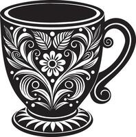 Decorative Coffe cup black and white illustration vector