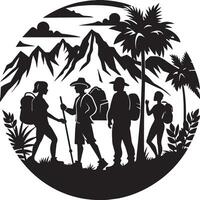 silhouettes of tourist people on the beach illustration black and white vector