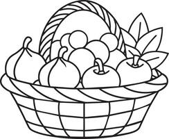 basket with fruits illustration black and white vector