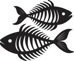 ilustración de un pescado huesos silueta negro y blanco vector