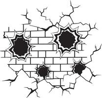 broken wall and walls with cracks illustration black and white vector