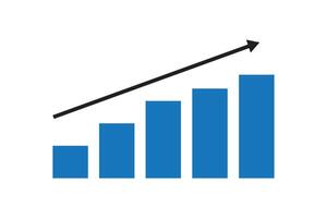 Gradually increasing arrow and bar graph silhouette icon. vector