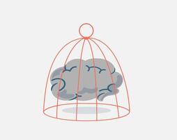 Human brain locked inside a cage. Illustration of Limited mindset and creativity. Concept of people with neurological problems, mental health or psychological disorders. vector