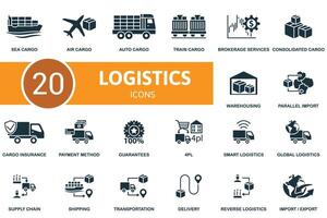 Logistics set. Creative icons. Editable elements. Monochrome. vector