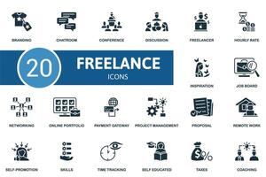 Freelance set. Creative icons. Editable elements. Monochrome. vector