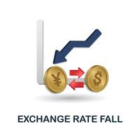 Exchange Rate Fall icon. 3d illustration from economic crisis collection. Creative Exchange Rate Fall 3d icon for web design, templates, infographics and more vector