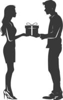 silueta hombre y mujer Pareja intercambiando regalos negro color solamente vector