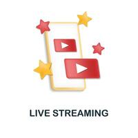 Live Streaming icon. 3d illustration from content marketing collection. Creative Live Streaming 3d icon for web design, templates, infographics and more vector