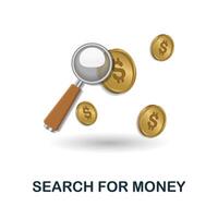 Search For Money icon. 3d illustration from finance management collection. Creative Search For Money 3d icon for web design, templates, infographics and more vector