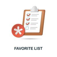 Favorite List icon. 3d illustration from online store collection. Creative Favorite List 3d icon for web design, templates, infographics and more vector