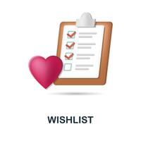 Wishlist icon. 3d illustration from online store collection. Creative Wishlist 3d icon for web design, templates, infographics and more vector