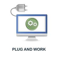 Plug And Work icon. 3d illustration from digitalization collection. Creative Plug And Work 3d icon for web design, templates, infographics and more vector