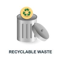 Recyclable Waste icon. 3d illustration from ecology and energy collection. Creative Recyclable Waste 3d icon for web design, templates, infographics and more vector