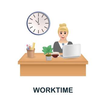 Worktime icon. 3d illustration from work place collection. Creative Worktime 3d icon for web design, templates, infographics and more vector