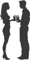 silueta hombre y mujer Pareja intercambiando regalos negro color solamente vector