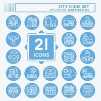 Icon Set City. related to Building symbol. blue eyes style. simple design illustration vector