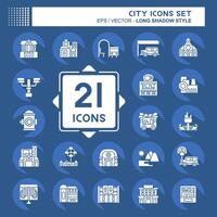 Icon Set City. related to Building symbol. long shadow style. simple design illustration vector