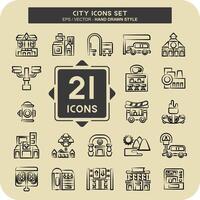 Icon Set City. related to Building symbol. hand drawn style. simple design illustration vector