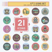 Icon Set City. related to Building symbol. color mate style. simple design illustration vector