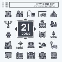 Icon Set City. related to Building symbol. glyph style. simple design illustration vector