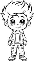 Cute little boy standing and smiling for coloring book. vector