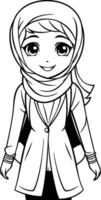 cute little muslim girl with hijab cartoon illustration graphic design vector