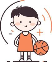 linda pequeño chico jugando baloncesto ilustración. dibujos animados personaje de chico jugando baloncesto. vector