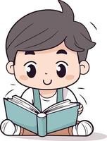 Cute boy reading a book cartoon character design. vector