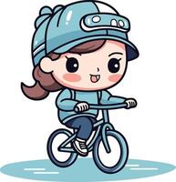 Cute Little Girl Riding Bicycle. Cartoon Character Illustration. vector