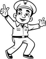 Policeman Waving - Black and White Cartoon Illustration. vector