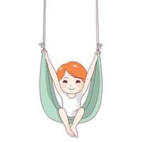Cute little boy swinging on hammock in cartoon style. vector