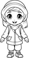 Outline of a cute little girl wearing warm clothes vector