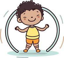 Cute African American little boy playing in the circle. vector