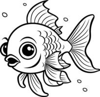 negro y blanco dibujos animados ilustración de linda pescado animal personaje para colorante libro vector