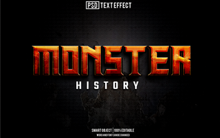 monster text effect, font editable, typography, 3d text psd