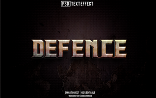 defence text effect, font editable, typography, 3d text psd