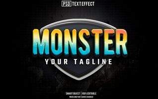 monster text effect, font editable, typography, 3d text psd