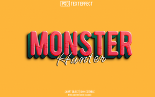 monster text effect, font editable, typography, 3d text psd