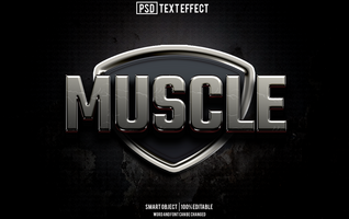 muscle text effect, font editable, typography, 3d text psd