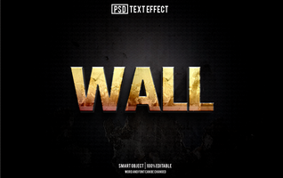 wall text effect, font editable, typography, 3d text psd